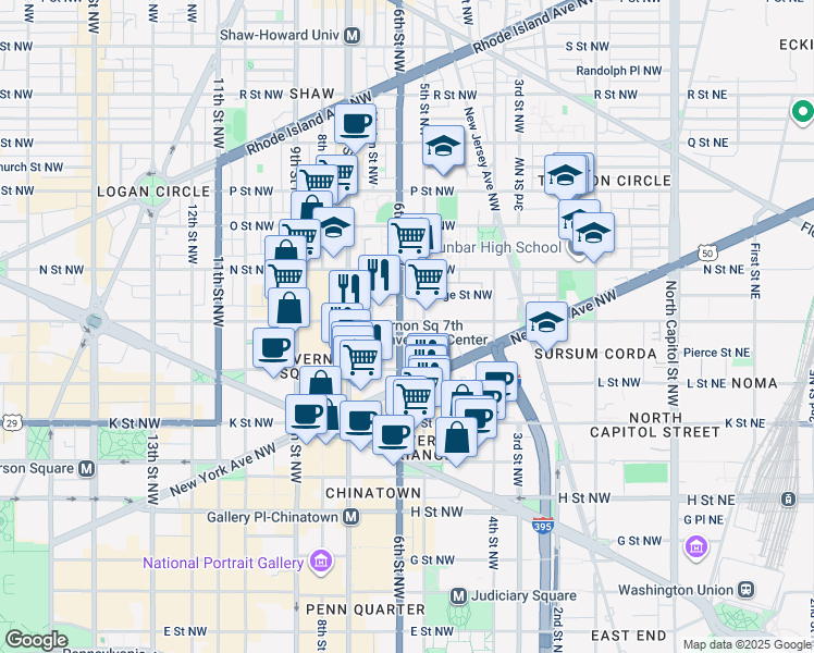 map of restaurants, bars, coffee shops, grocery stores, and more near 101 Independence Avenue Southeast in Washington