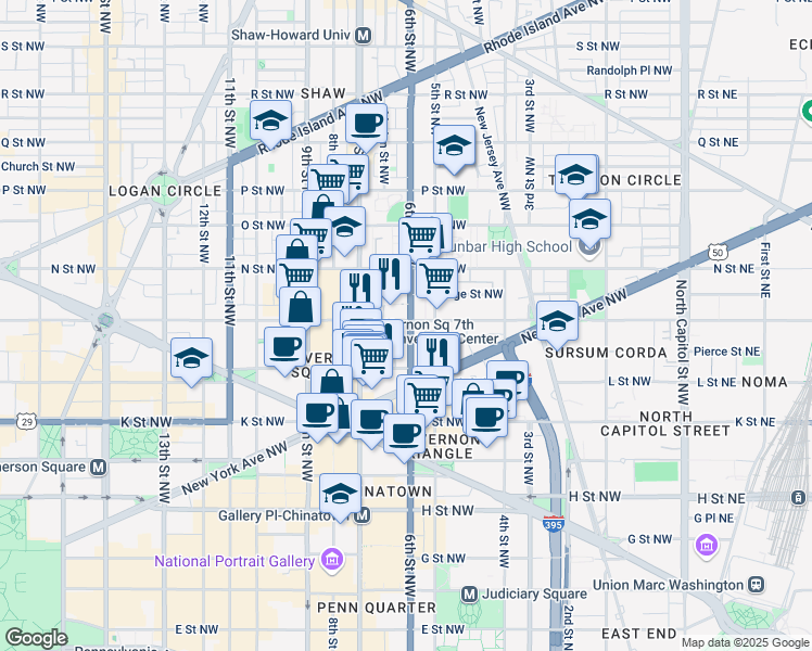 map of restaurants, bars, coffee shops, grocery stores, and more near 101 Independence Avenue Southeast in Washington