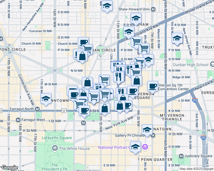 map of restaurants, bars, coffee shops, grocery stores, and more near 101 Independence Avenue Southeast in Washington