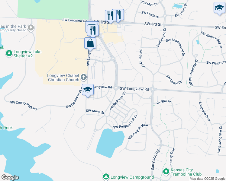 map of restaurants, bars, coffee shops, grocery stores, and more near 900 Southwest Redbuck Circle in Lee's Summit