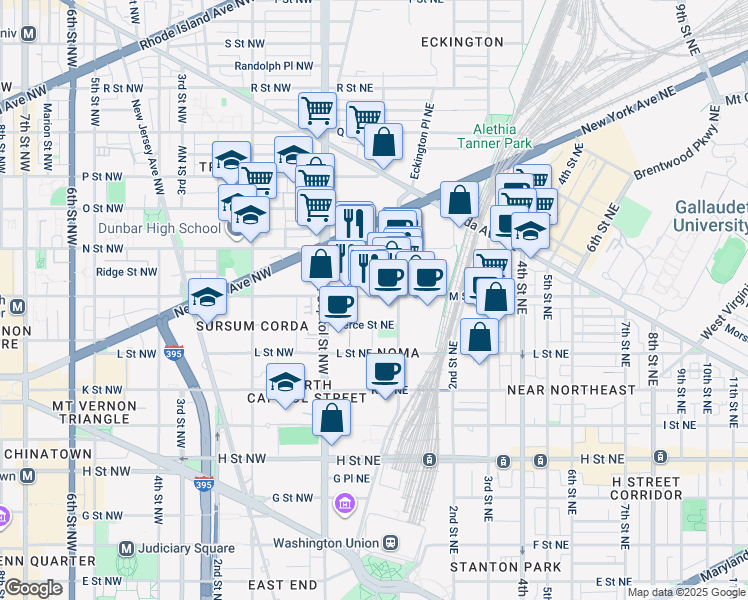 map of restaurants, bars, coffee shops, grocery stores, and more near 101 Independence Avenue Southeast in Washington