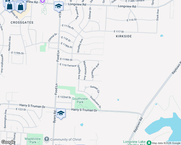 map of restaurants, bars, coffee shops, grocery stores, and more near 11932 Sycamore Avenue in Grandview