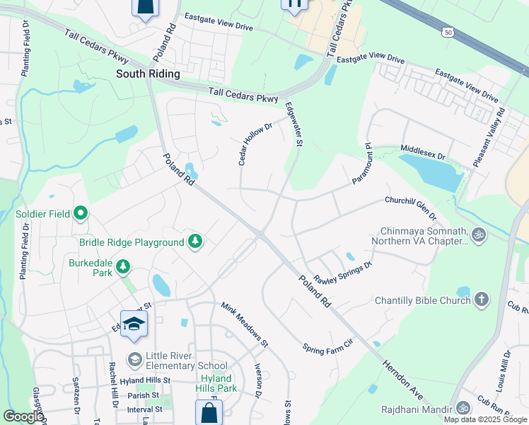 map of restaurants, bars, coffee shops, grocery stores, and more near 25604 Rocky Gap Court in Chantilly