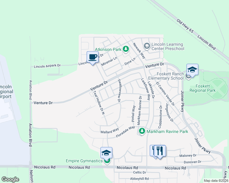 map of restaurants, bars, coffee shops, grocery stores, and more near 1542 Briar Lane in Lincoln