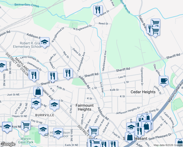 map of restaurants, bars, coffee shops, grocery stores, and more near 101 Independence Avenue Southeast in Washington
