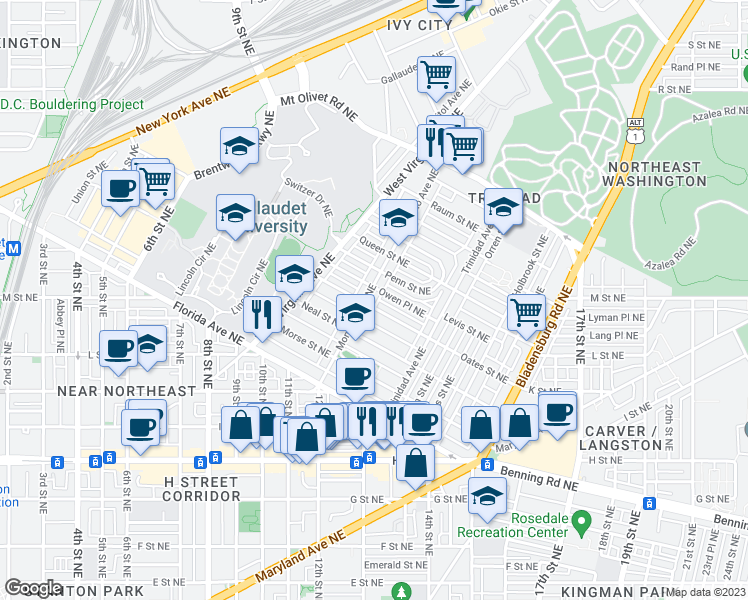 map of restaurants, bars, coffee shops, grocery stores, and more near 101 Independence Avenue Southeast in Washington