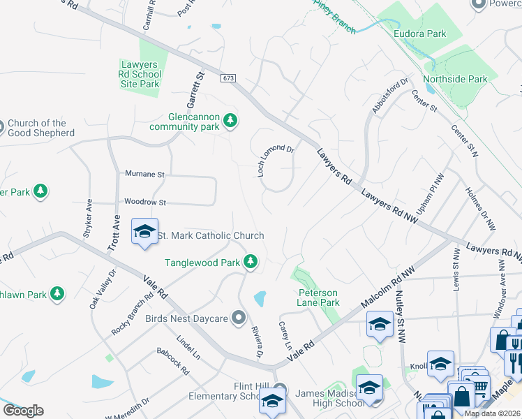 map of restaurants, bars, coffee shops, grocery stores, and more near 2228 Carmichael Drive in Vienna