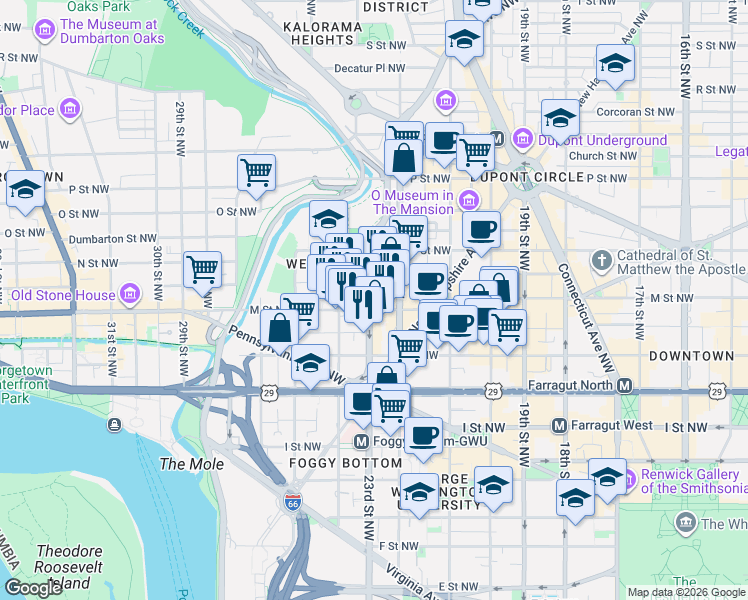 map of restaurants, bars, coffee shops, grocery stores, and more near 101 Independence Avenue Southeast in Washington