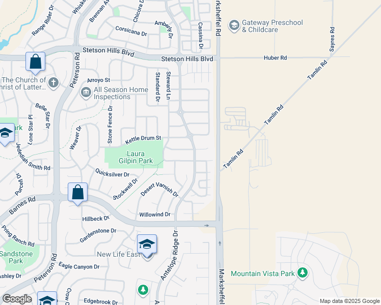 map of restaurants, bars, coffee shops, grocery stores, and more near 7675 Canyon Oak Drive in Colorado Springs