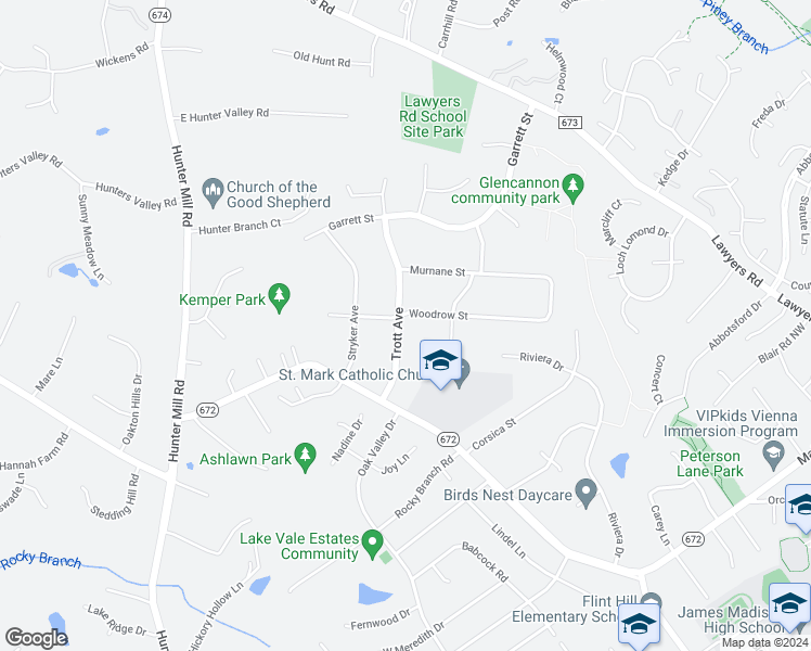 map of restaurants, bars, coffee shops, grocery stores, and more near 2319 Trott Avenue in Vienna