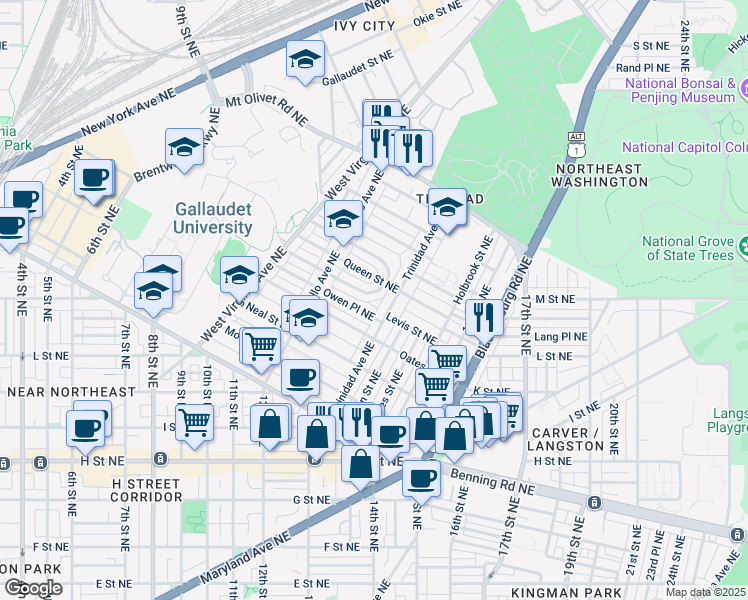 map of restaurants, bars, coffee shops, grocery stores, and more near 101 Independence Avenue Southeast in Washington