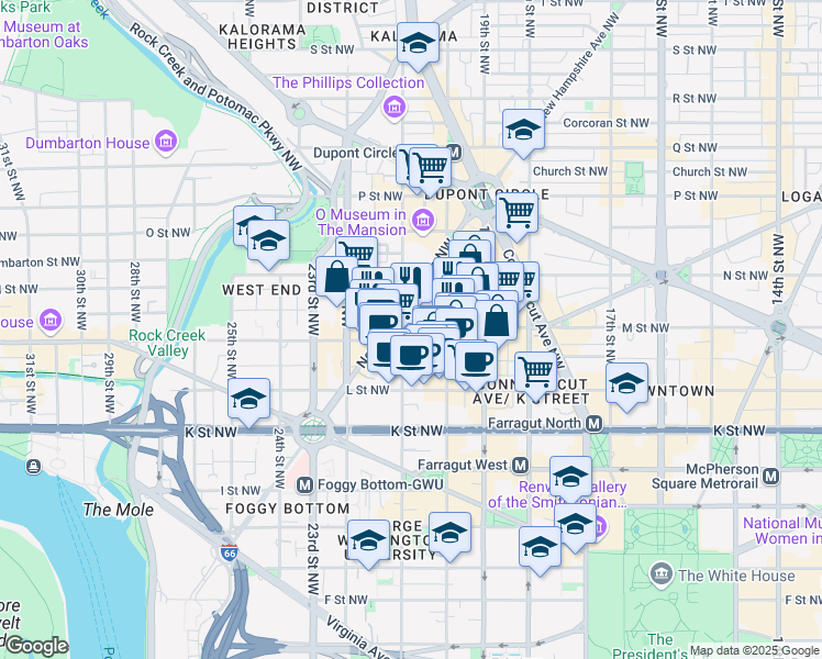 map of restaurants, bars, coffee shops, grocery stores, and more near 101 Independence Avenue Southeast in Washington