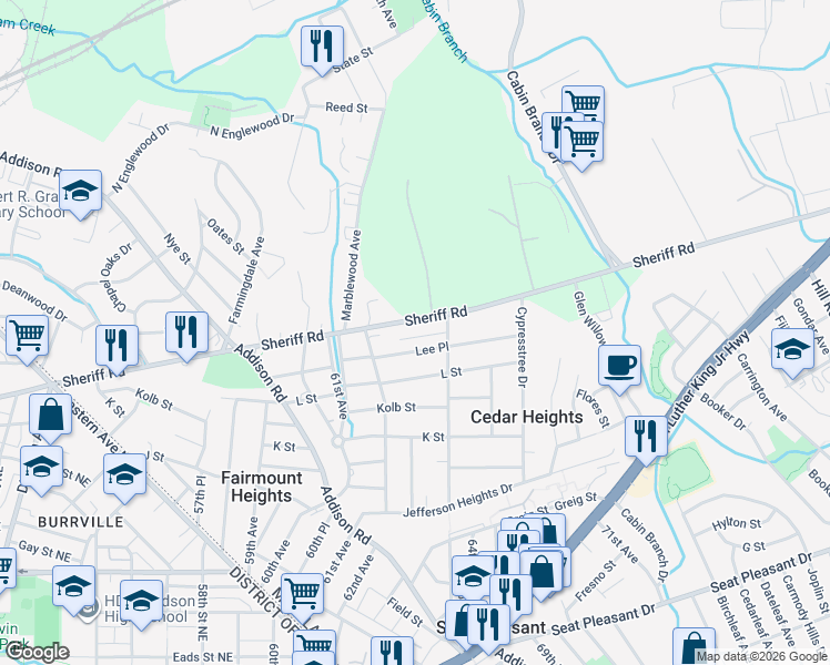 map of restaurants, bars, coffee shops, grocery stores, and more near 101 Independence Avenue Southeast in Washington