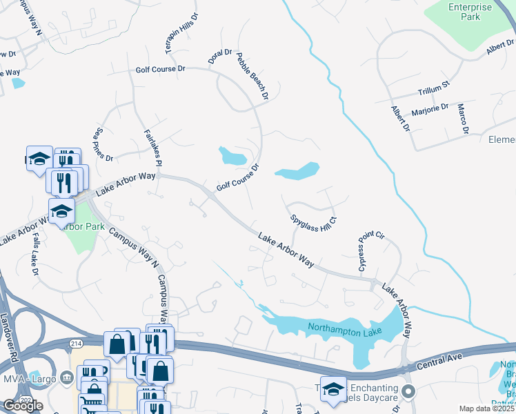 map of restaurants, bars, coffee shops, grocery stores, and more near 10812 River Oaks Terrace in Bowie