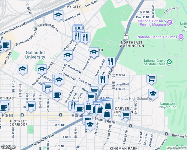 map of restaurants, bars, coffee shops, grocery stores, and more near 101 Independence Avenue Southeast in Washington