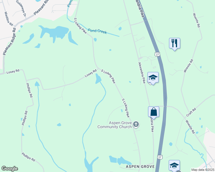 map of restaurants, bars, coffee shops, grocery stores, and more near 10780 South Licking Pike in Alexandria