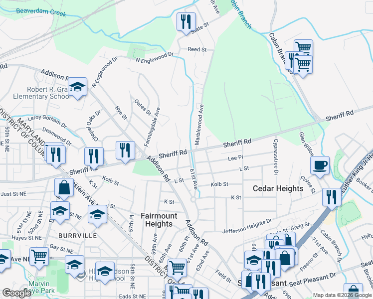 map of restaurants, bars, coffee shops, grocery stores, and more near 101 Independence Avenue Southeast in Washington