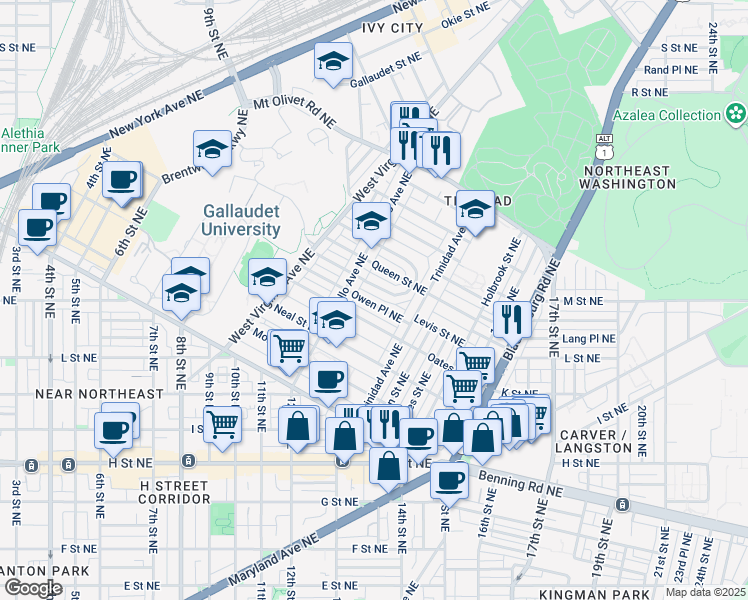 map of restaurants, bars, coffee shops, grocery stores, and more near 101 Independence Avenue Southeast in Washington