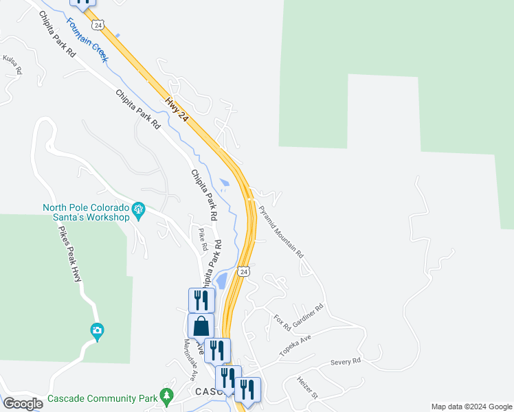 map of restaurants, bars, coffee shops, grocery stores, and more near 4407 Pyramid Mountain Rd in Cascade-Chipita Park
