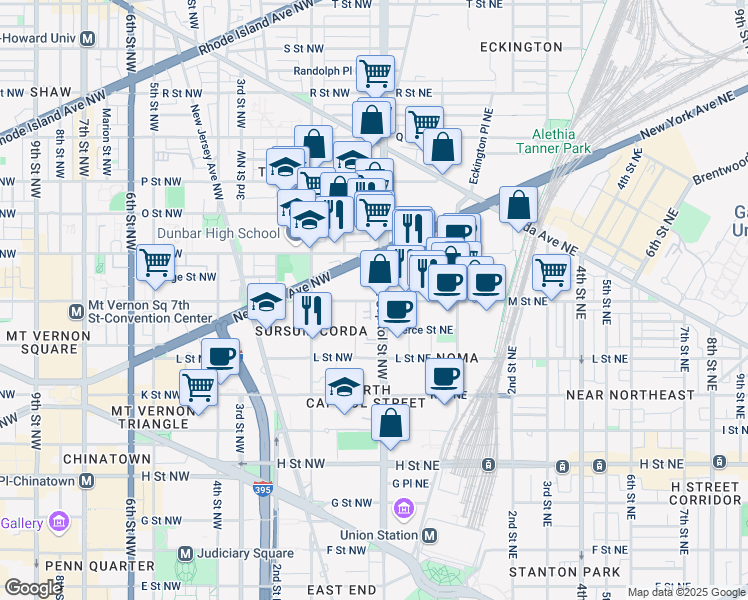 map of restaurants, bars, coffee shops, grocery stores, and more near 101 Independence Avenue Southeast in Washington