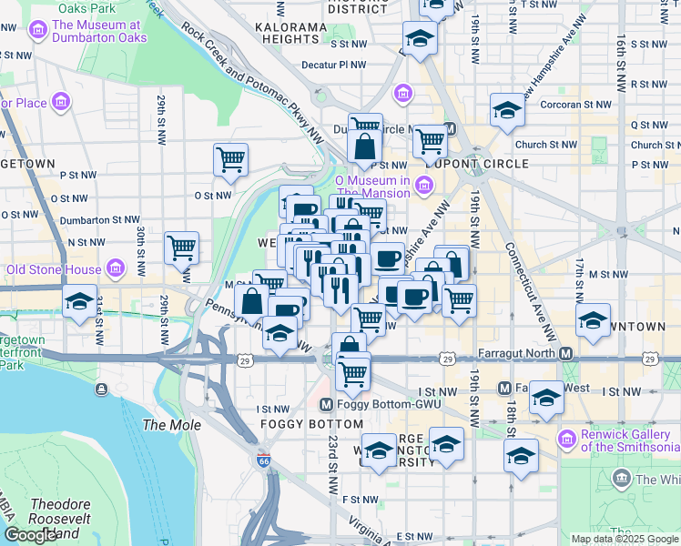 map of restaurants, bars, coffee shops, grocery stores, and more near 101 Independence Avenue Southeast in Washington