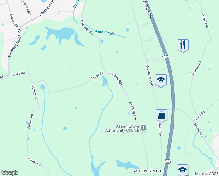 map of restaurants, bars, coffee shops, grocery stores, and more near 10780 South Licking Pike in Alexandria