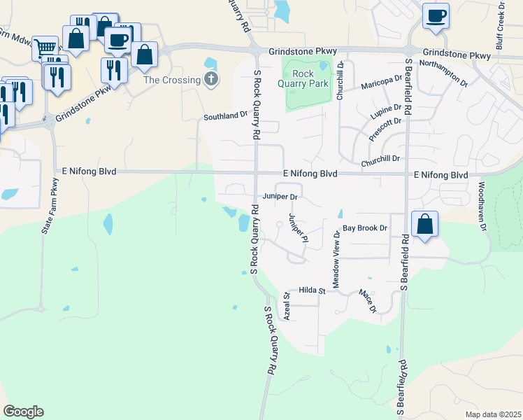 map of restaurants, bars, coffee shops, grocery stores, and more near 3918 South Rock Quarry Road in Columbia