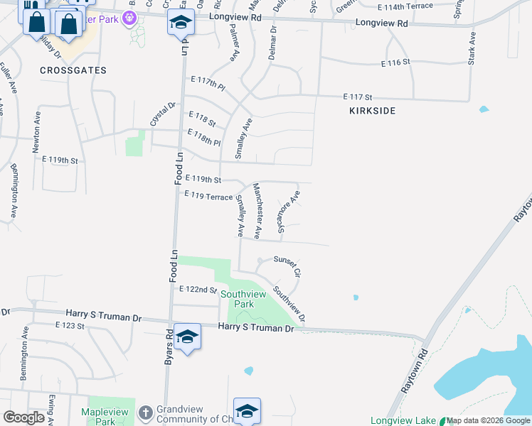 map of restaurants, bars, coffee shops, grocery stores, and more near 11932 Sycamore Avenue in Grandview