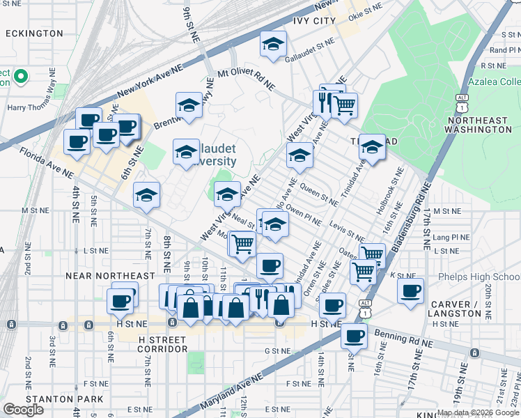 map of restaurants, bars, coffee shops, grocery stores, and more near 101 Independence Avenue Southeast in Washington