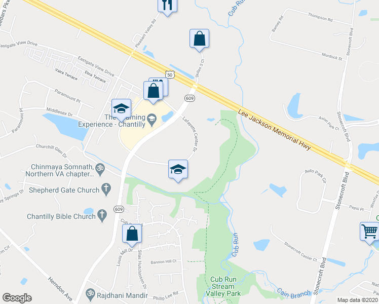 map of restaurants, bars, coffee shops, grocery stores, and more near 4115 Lafayette Center Drive in Chantilly