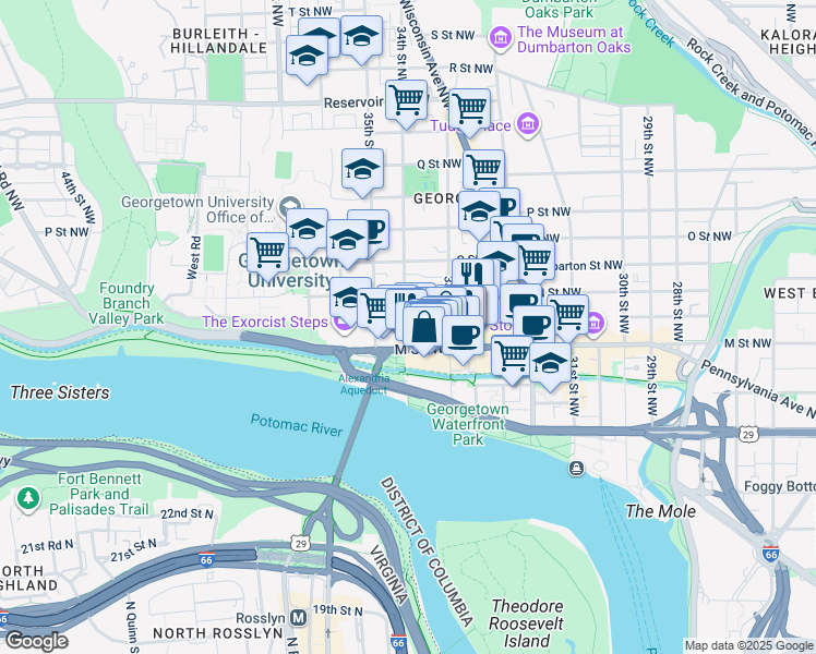 map of restaurants, bars, coffee shops, grocery stores, and more near 3348 Prospect Street Northwest in Washington