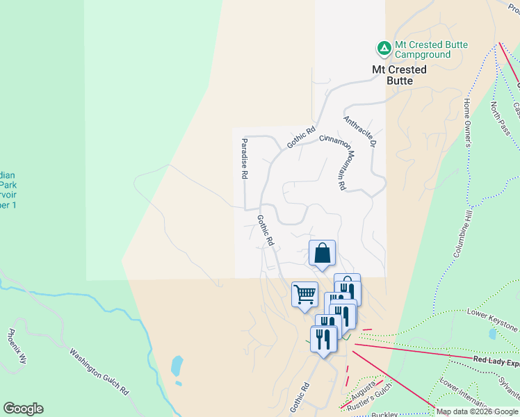 map of restaurants, bars, coffee shops, grocery stores, and more near 788 Gothic Rd in Crested Butte