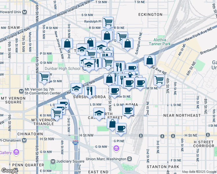 map of restaurants, bars, coffee shops, grocery stores, and more near 7 M Street Northeast in Washington