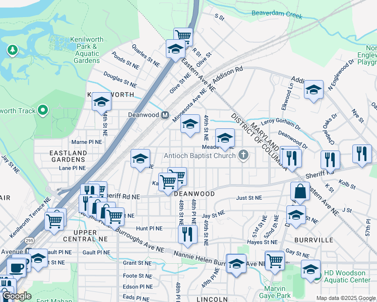 map of restaurants, bars, coffee shops, grocery stores, and more near 101 Independence Avenue Southeast in Washington