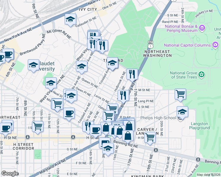 map of restaurants, bars, coffee shops, grocery stores, and more near 101 Independence Avenue Southeast in Washington