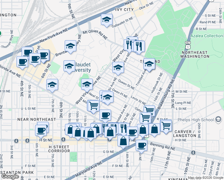 map of restaurants, bars, coffee shops, grocery stores, and more near 101 Independence Avenue Southeast in Washington