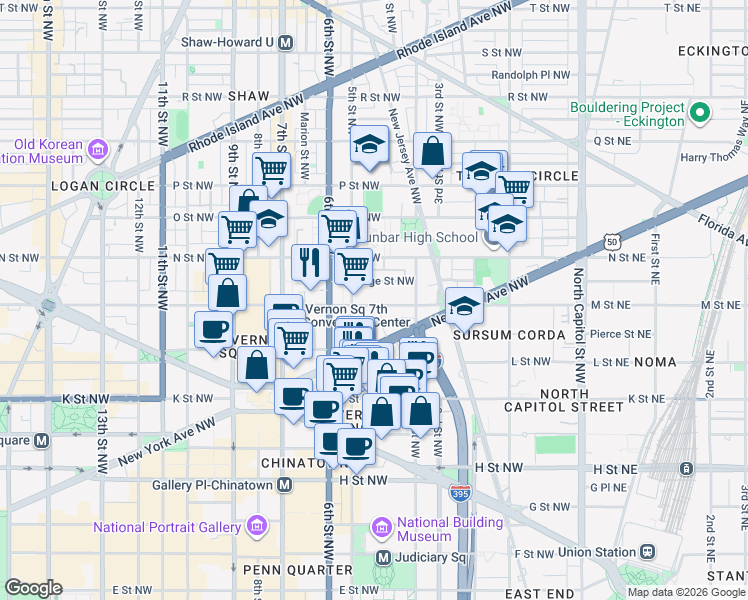 map of restaurants, bars, coffee shops, grocery stores, and more near 101 Independence Avenue Southeast in Washington
