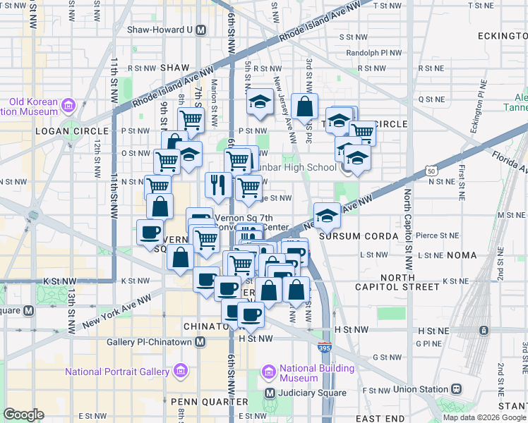 map of restaurants, bars, coffee shops, grocery stores, and more near 101 Independence Avenue Southeast in Washington
