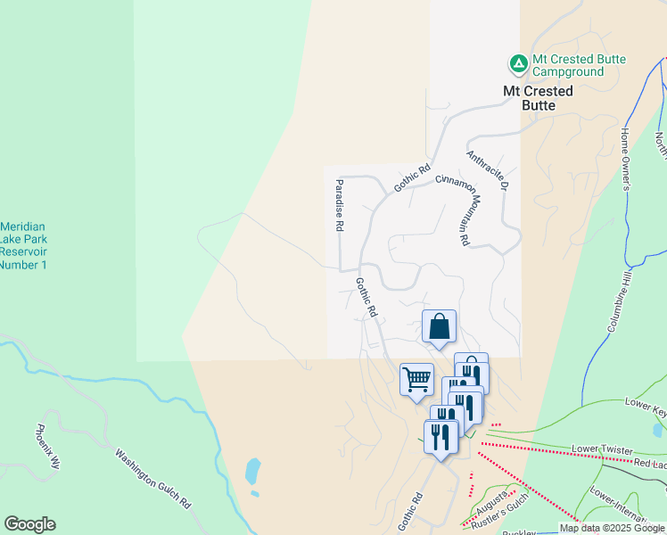 map of restaurants, bars, coffee shops, grocery stores, and more near 19 Paradise Road in Crested Butte