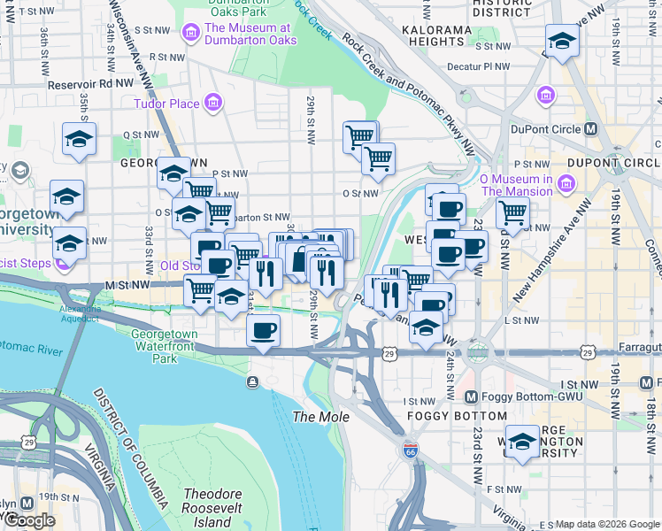 map of restaurants, bars, coffee shops, grocery stores, and more near 101 Independence Avenue Southeast in Washington