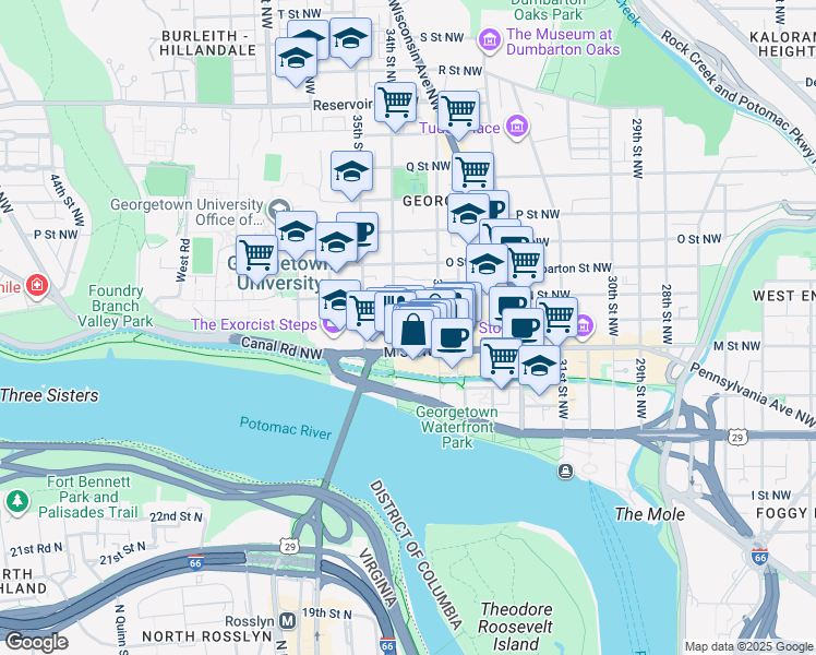 map of restaurants, bars, coffee shops, grocery stores, and more near 3332 Prospect Street Northwest in Washington