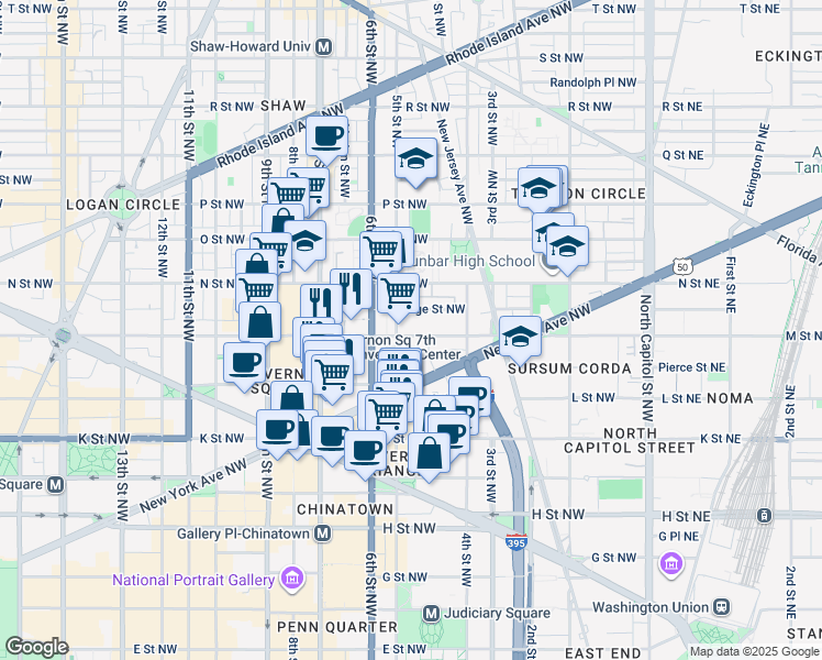 map of restaurants, bars, coffee shops, grocery stores, and more near 467 M Street Northwest in Washington