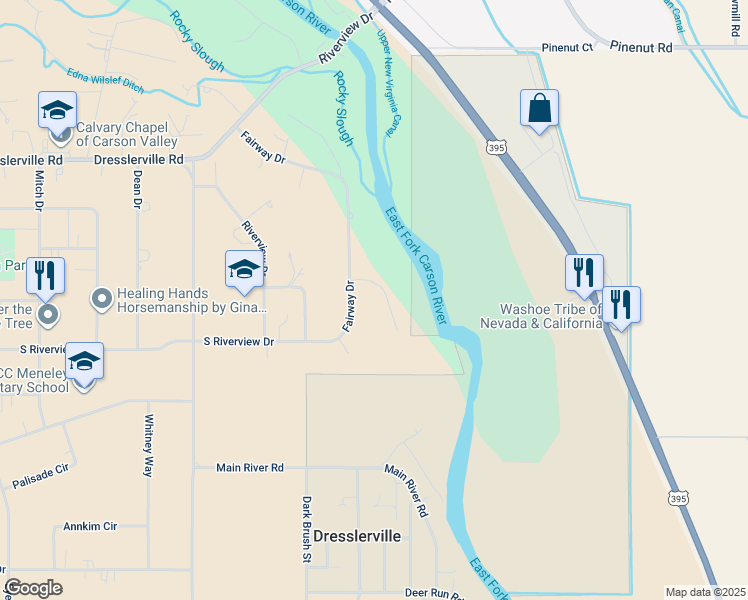 map of restaurants, bars, coffee shops, grocery stores, and more near 1579 5th Green Court in Gardnerville
