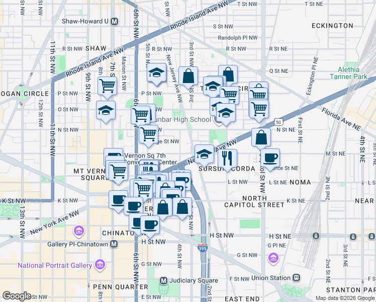 map of restaurants, bars, coffee shops, grocery stores, and more near 101 Independence Avenue Southeast in Washington