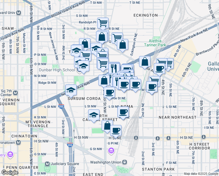 map of restaurants, bars, coffee shops, grocery stores, and more near 2 M Street Northeast in Washington