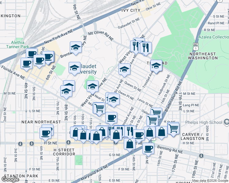 map of restaurants, bars, coffee shops, grocery stores, and more near 101 Independence Avenue Southeast in Washington
