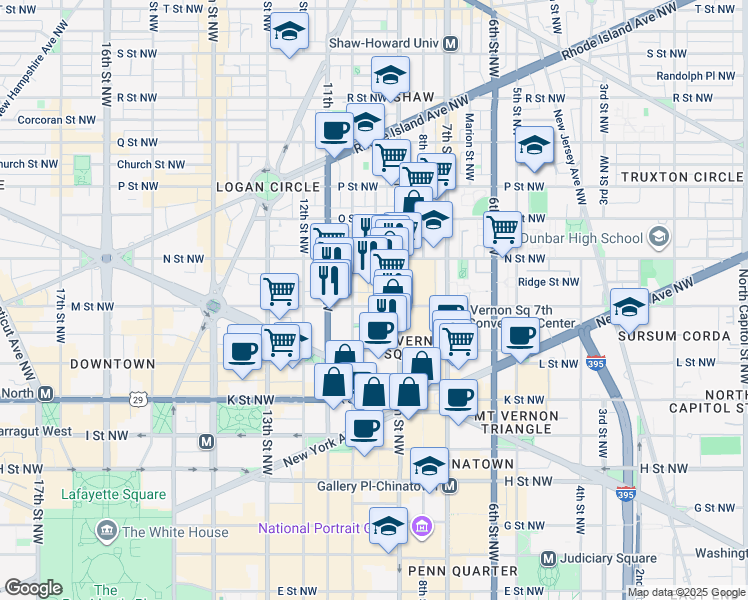map of restaurants, bars, coffee shops, grocery stores, and more near 1st Street Northwest in Washington
