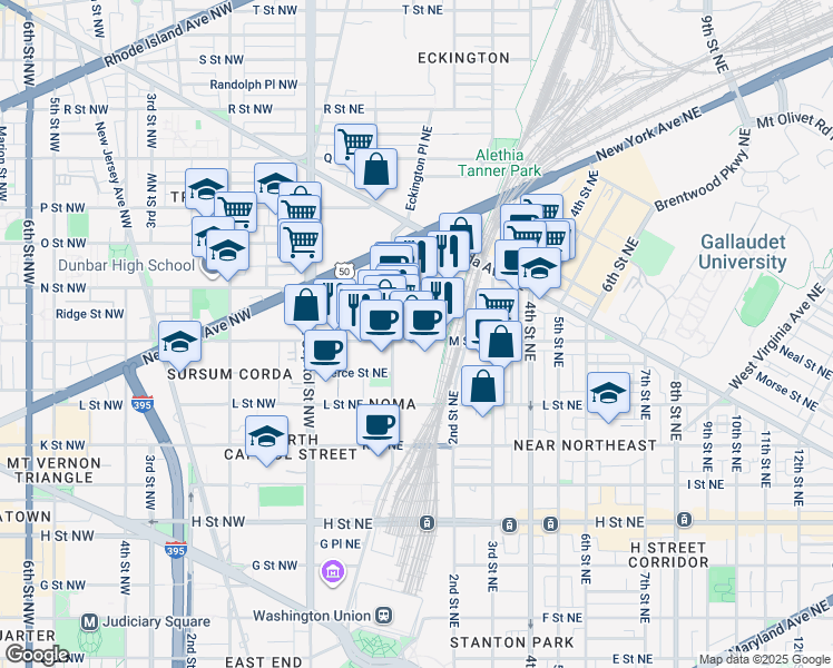 map of restaurants, bars, coffee shops, grocery stores, and more near 101 Independence Avenue Southeast in Washington