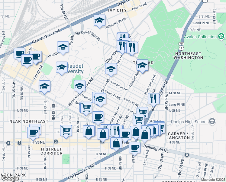 map of restaurants, bars, coffee shops, grocery stores, and more near 101 Independence Avenue Southeast in Washington