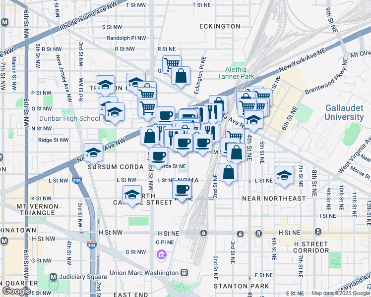 map of restaurants, bars, coffee shops, grocery stores, and more near 1200 1st Street Northeast in Washington